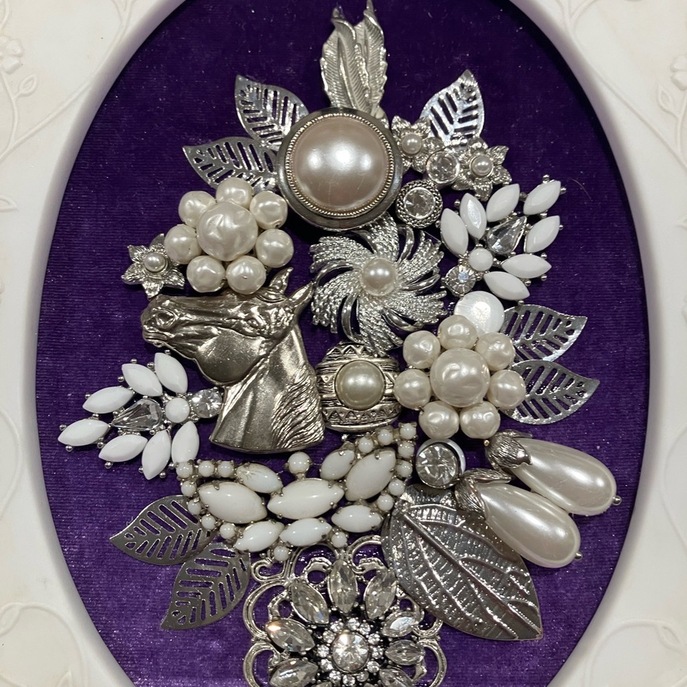 JEWELRY ART COLLAGE LILAC AND WHITE. UNIQUE HANDMADE OOAK GIFT 💝 IDEA - Picture 3 of 13
